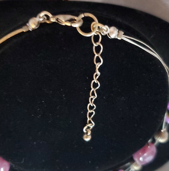 Vintage  Purple and Wooden Beaded Wire Strand Necklace - Picture 6 of 7